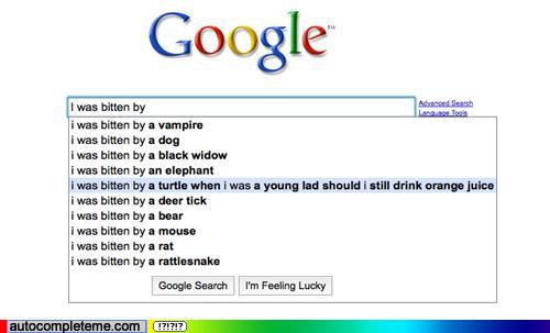 funny google suggestions- i was bitten by a turtle when i was a young lad should i still drink orange juice